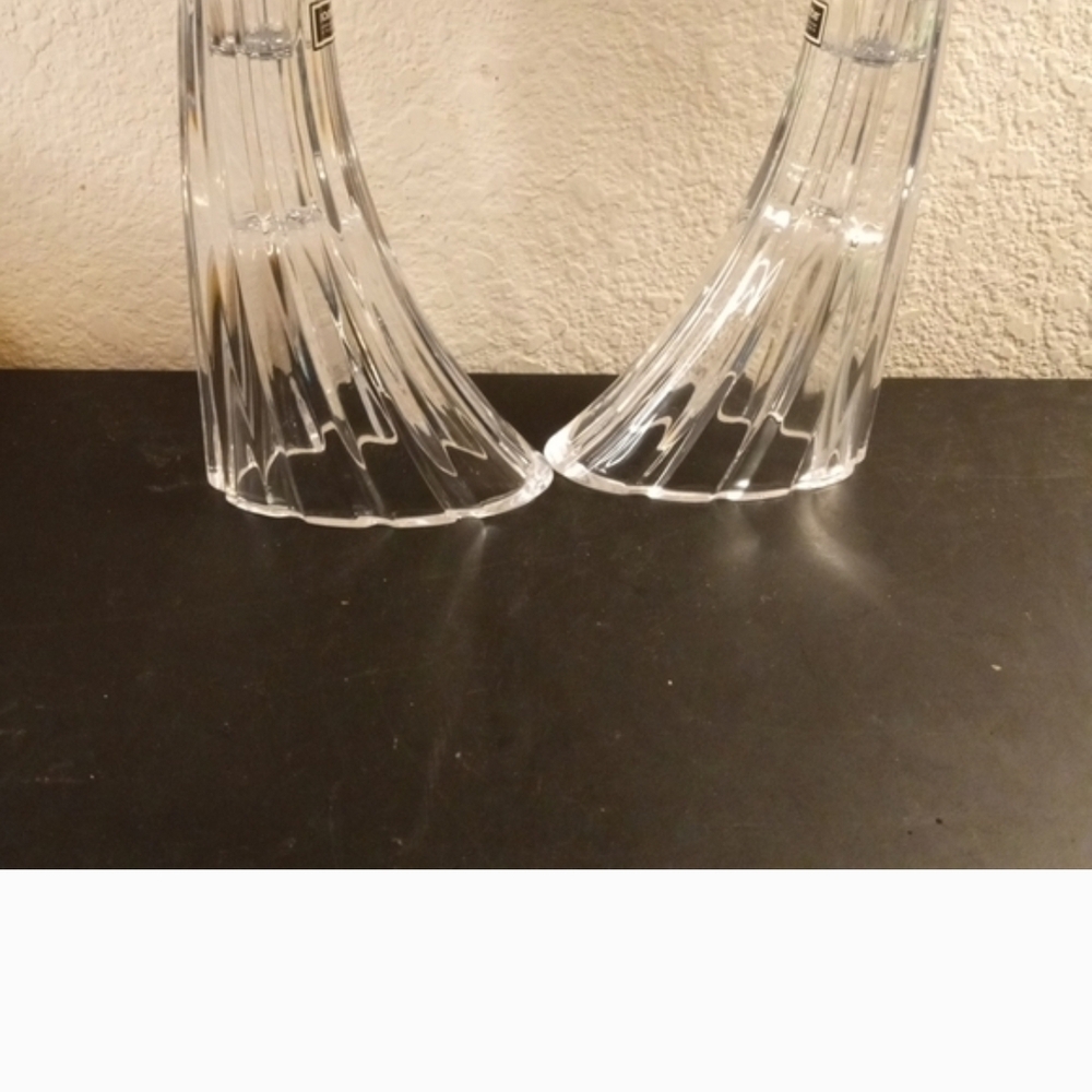 Nambe Swoop, Crystal Candelsticks. 6" Pair. Stunning